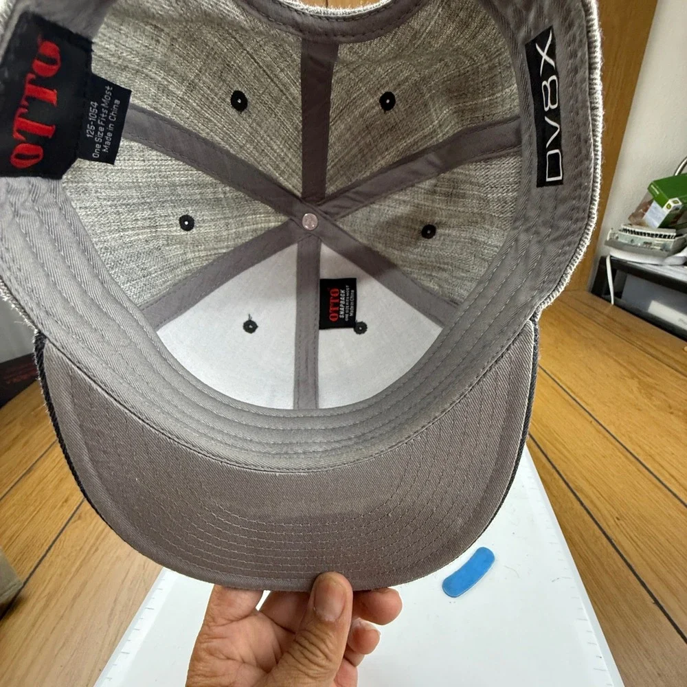 DV8X OTTO Snapback Hat Grey Heather Palm Tree Logo Flat Brim Cap 125-1054